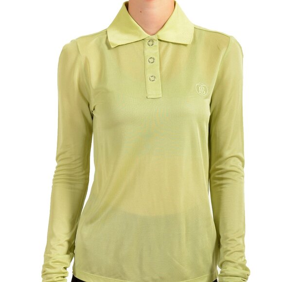 Burberry Women's Louisa Mist Green Long Sleeve Polo Shirt US XS IT 38